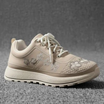 Alternative view of Beige Floral Embroidered Sneakers