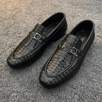 Alternative view of Black Woven Moccasins